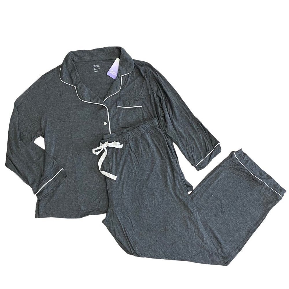 Stars Above Womens Gray Long Sleeve Top and Pants Pajama Set Plus Size 1X 2X 3X